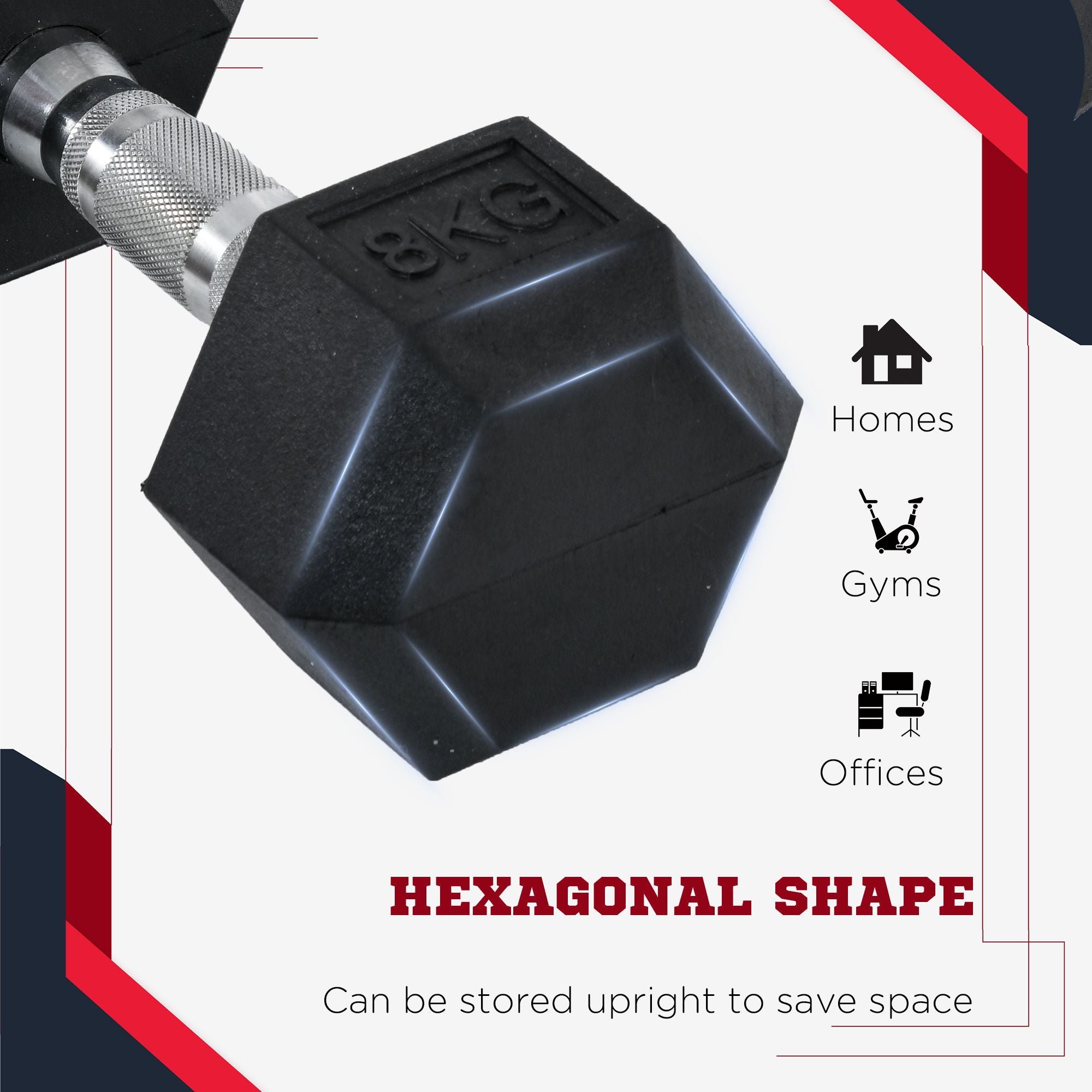 HOMCOM 2x6kg Hex Dumbbells Set Rubber Dumbbells Weight Lifting Equipment Fitness Home Gym 