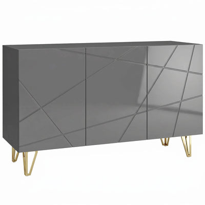 HOMCOM Modern Luxe High Gloss Sideboard, with Hairpin Legs, Grey 