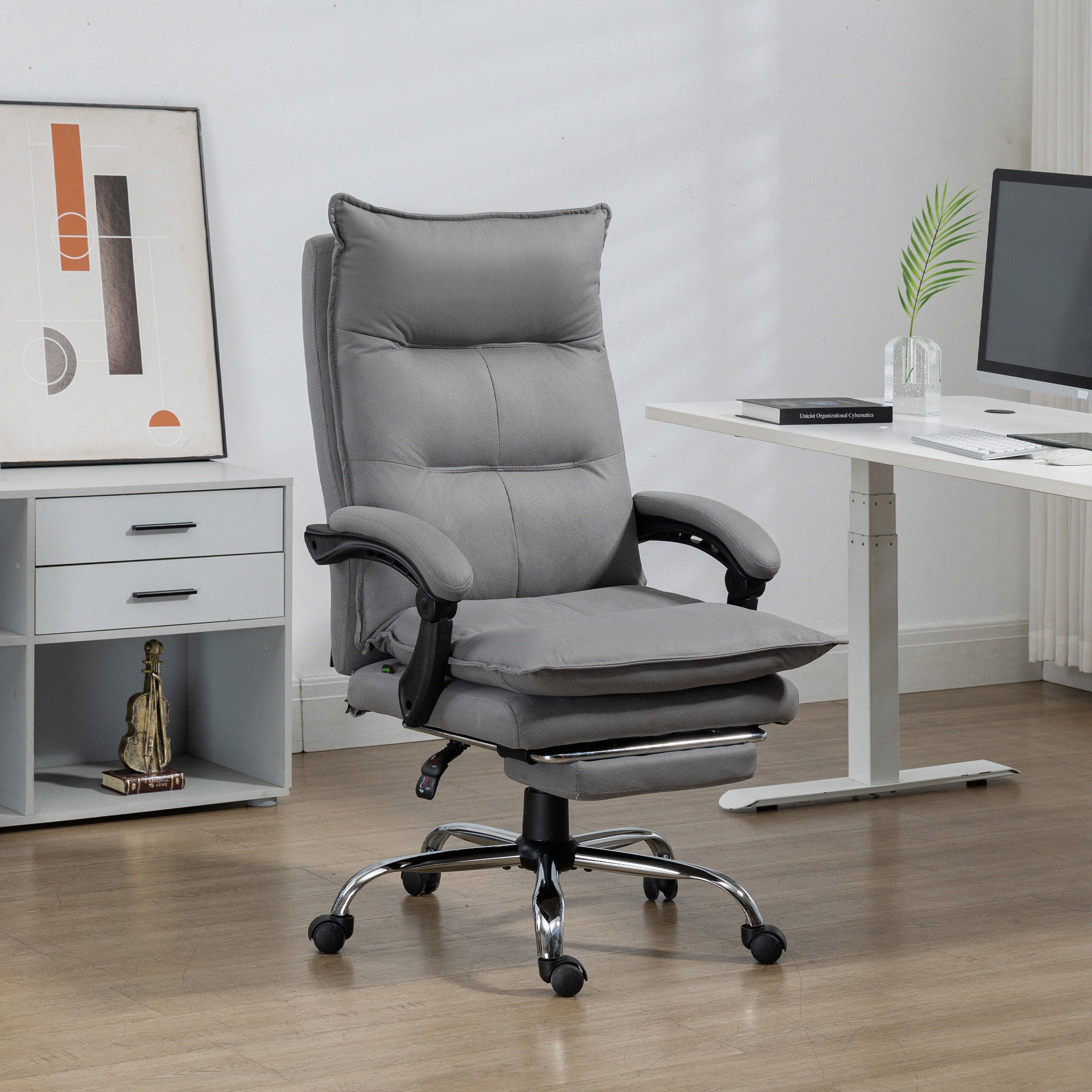 Vinsetto Massage Office Chair with Footrest, Desk Chair with 6 Point Massage and Heat, 155\'c2\'b0 Reclining Back for Home, Thick Padding, Grey