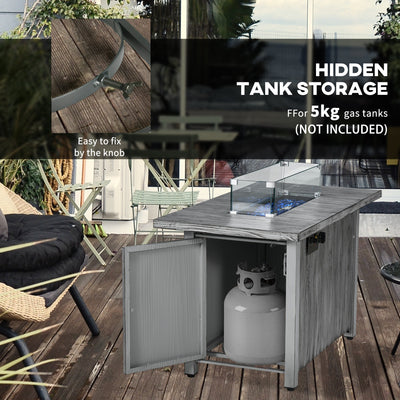 Outsunny 50,000 BTU Gas Fire Pit Table with Cover and Glass Screen - Grey 