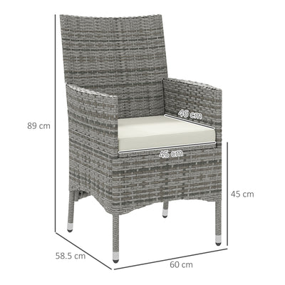 Outsunny 2 Pieces Rattan Garden Chairs Dining Chair Set with Cushion, Mixed Grey 