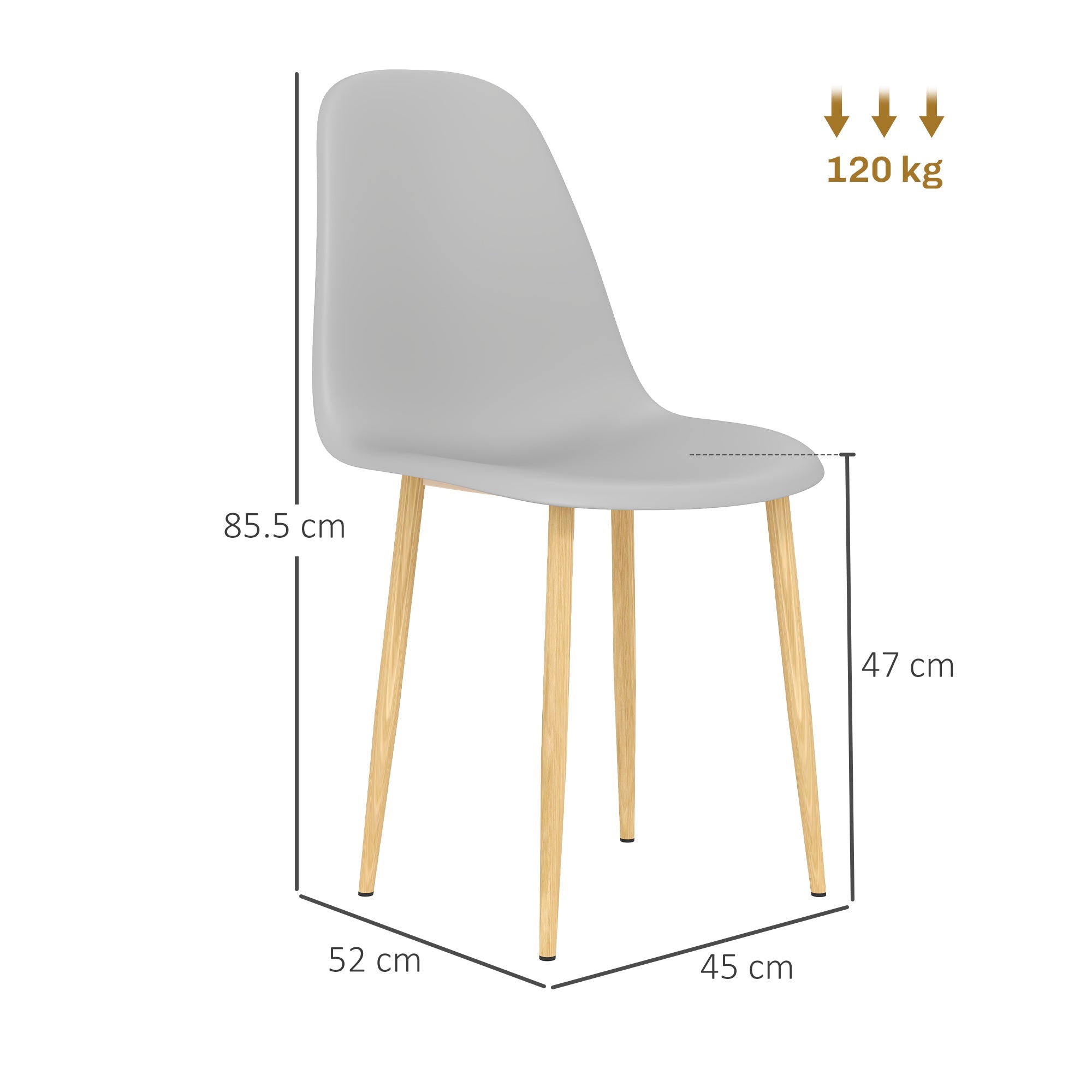 HOMCOM Modern Dining Chairs Set of 4, Kitchen Chairs with Backrest and Steel Legs for Dining Room, Living Room, Grey 