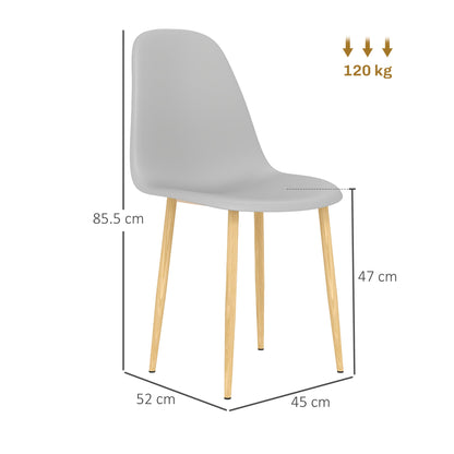 HOMCOM Modern Dining Chairs Set of 4, Kitchen Chairs with Backrest and Steel Legs for Dining Room, Living Room, Grey 