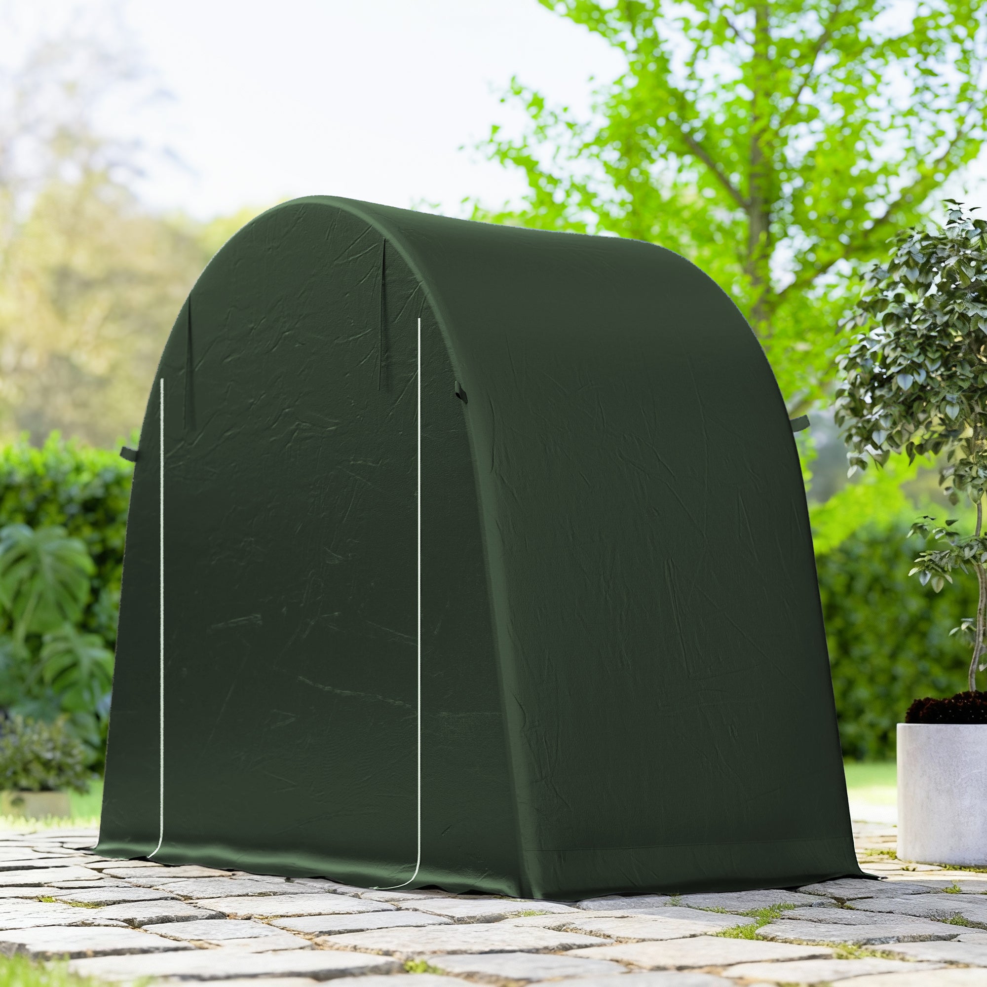 Outsunny 8 x 4 ft Garden Storage Tent, Waterproof Bike Tent with Roll-up Zipper Door and Galvanised Metal Frame, Green 