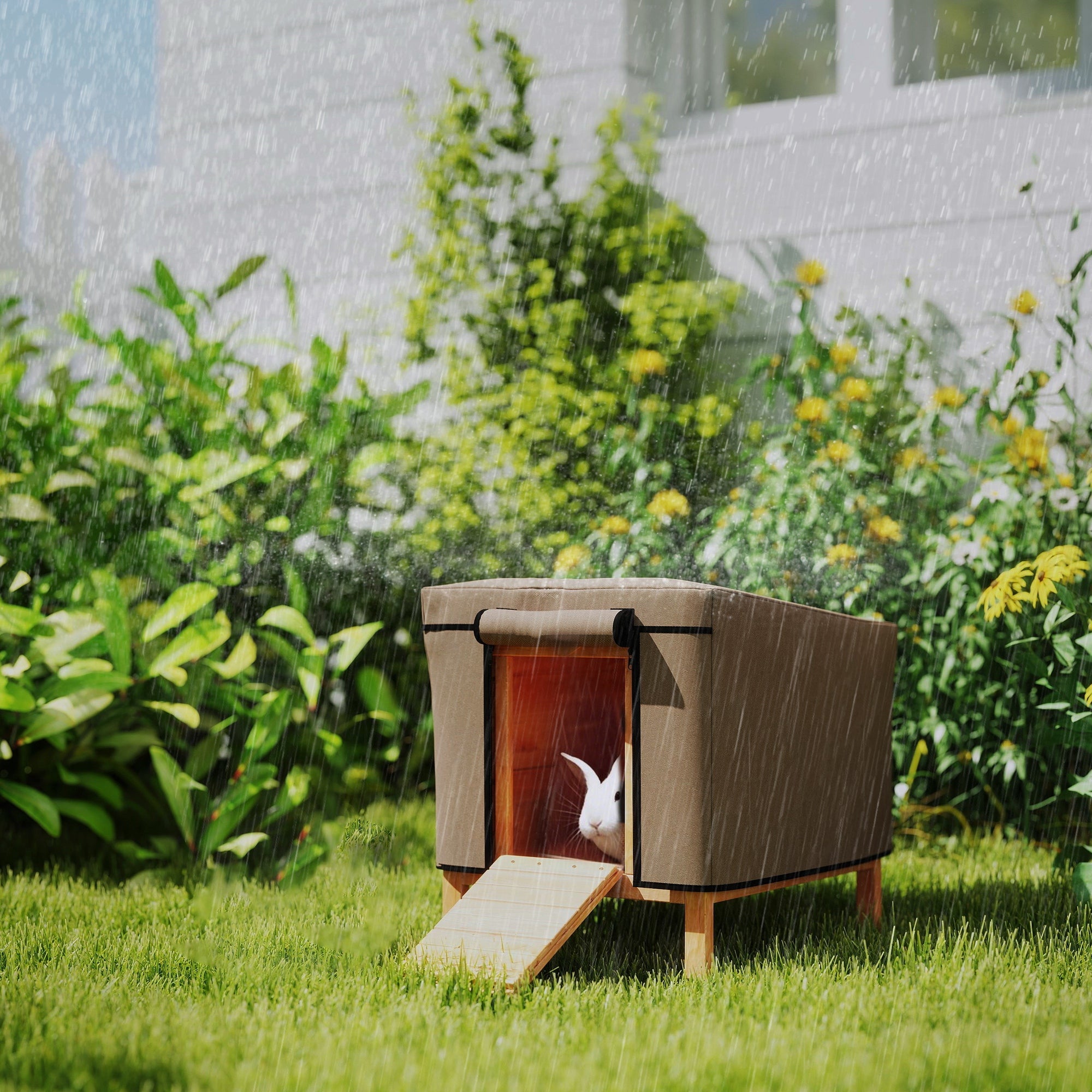 PawHut Waterproof Rabbit Hutch Cover for X-D2-0047 and Similar Model Rabbit Hutch, 43 x 52 x 37 cm, Brown 
