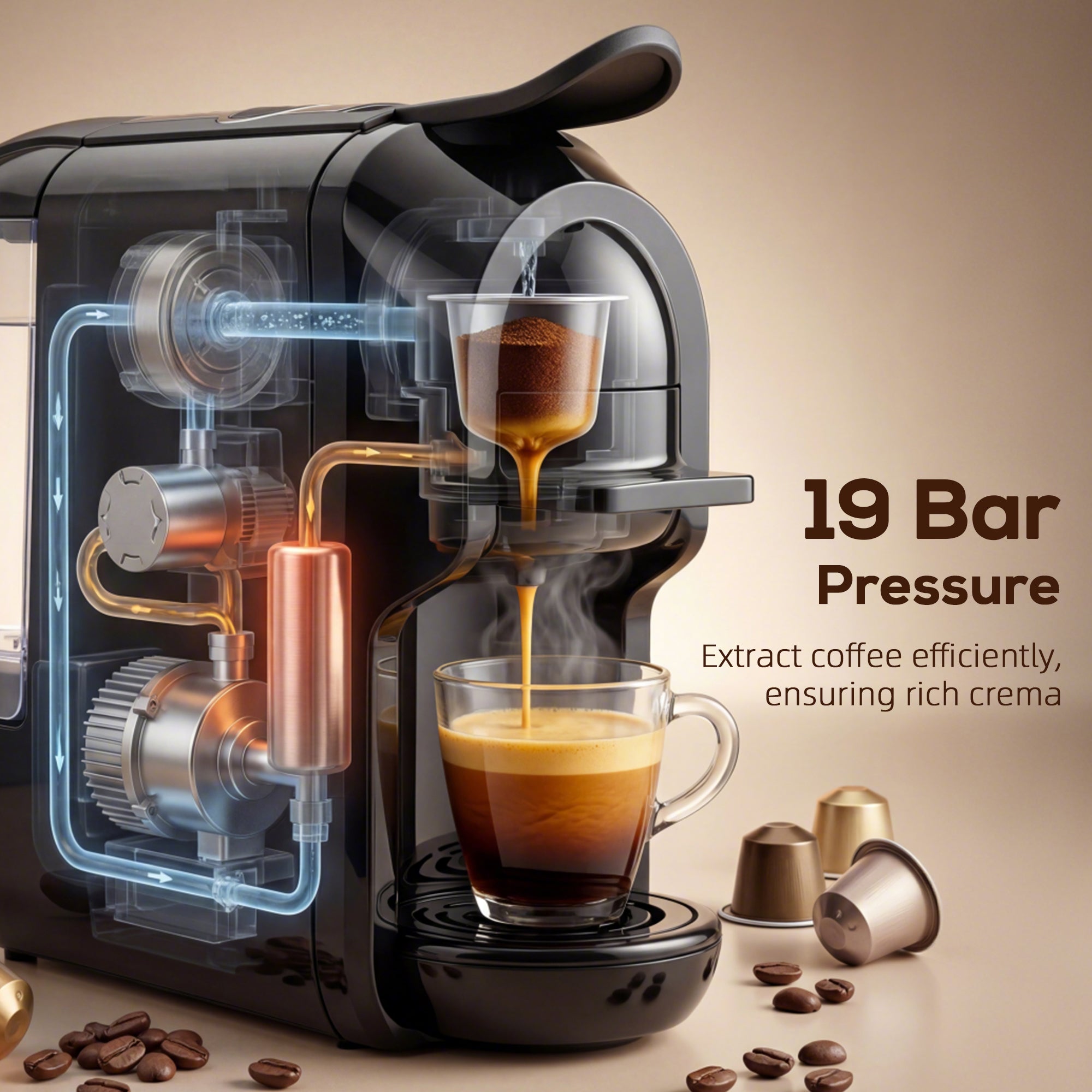 HOMCOM Pod Coffee Machine for Nespresso, Dolce Gusto Capsule & Ground Coffee, Small Semi Automatic Coffee Maker, 19 Bar, 0.6L 