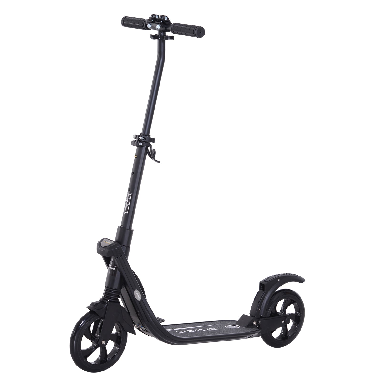 HOMCOM Folding Kick Scooter Hight-Adjustable Urban Scooter w/ Rear Brake, Double Shock Absorption System & 2 Big Wheels, For 14+ Teens Adult, Black 