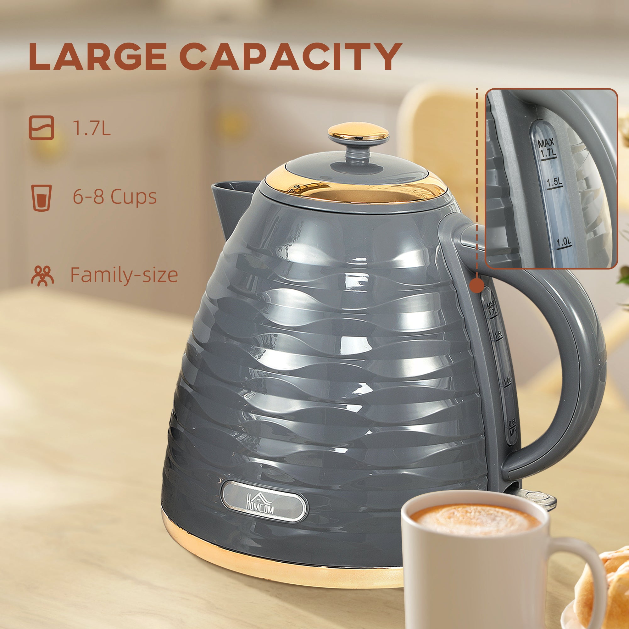 HOMCOM 3kW Rapid Boil Honeycomb Kettle - Grey
