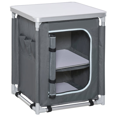 Outsunny 2-Shelf Camping Cupboard Camping Kitchen Station Cook Table Aluminum, Storage Organiser for BBQ Party Picnics Backyards with Carrying Bag 