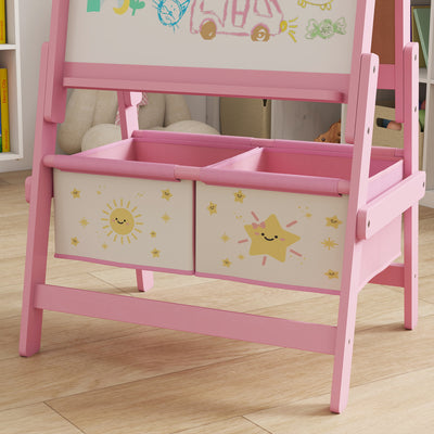 AIYAPLAY Art Easel for Kids, Double-Sided Whiteboard/Blackboard with Paper Roll, Two Storage Boxes, for Ages 3-8 Years, Pink 