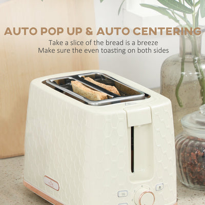 HOMCOM 1.7L 3000W Fast Boil Kettle & 2 Slice Toaster Set, Kettle and Toaster Set with Auto Shut Off, Browning Controls, Beige 