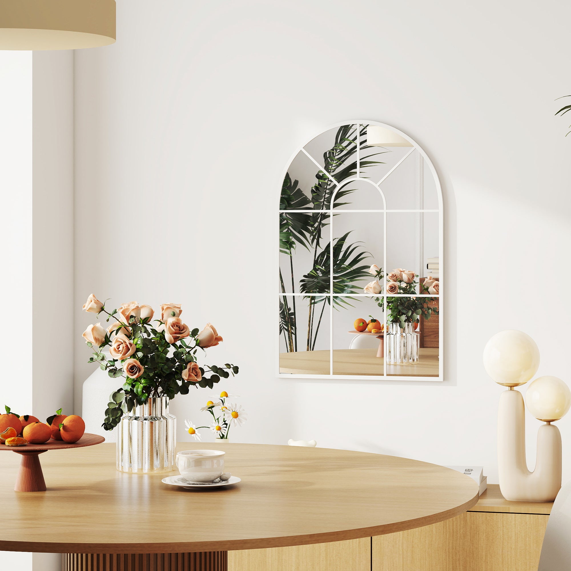 HOMCOM 90 X 61cm Arched Grid Mirror - White 