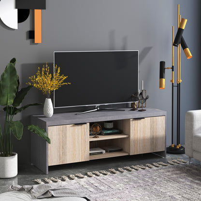 HOMCOM TV Stand for TV up to 55", 2 Doors TV Cabinet with Open Shelves, TV Unit TV Table for Living Room Bedroom Entertainment Room, 120L x 40W x 44H, Grey 