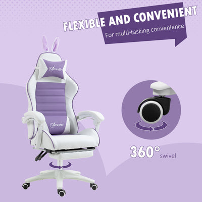 Vinsetto Racing Gaming Chair, Reclining PU Leather Computer Chair with Removable Rabbit Ears, Footrest, Headrest and Lumber Support, Purple 