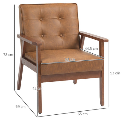HOMCOM Retro-Style Accent Chair, with Faux Leather Seat - Brown 