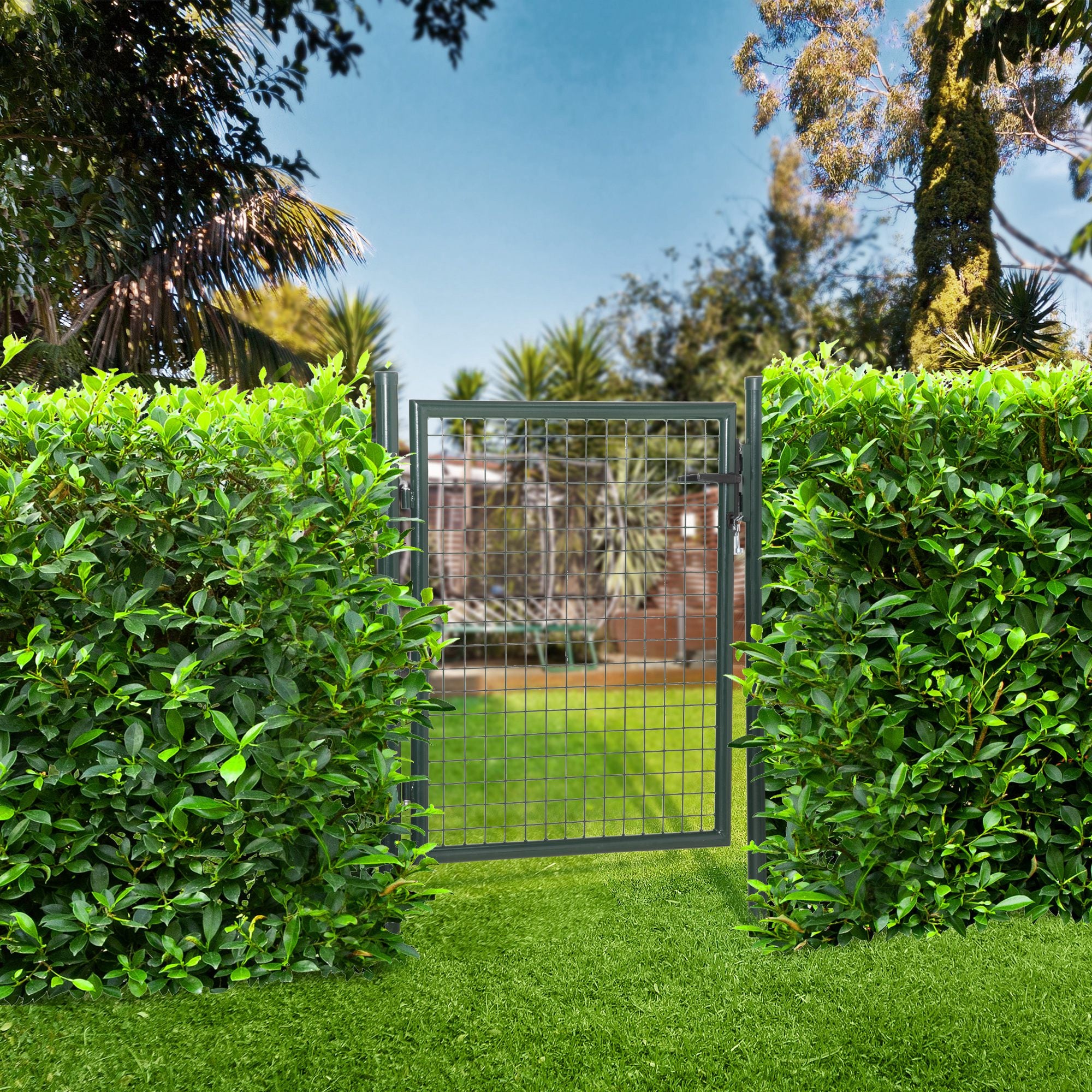 HOMCOM Green Steel Garden Gate with Lock and 3 Keys 97 x 150cm, Green 