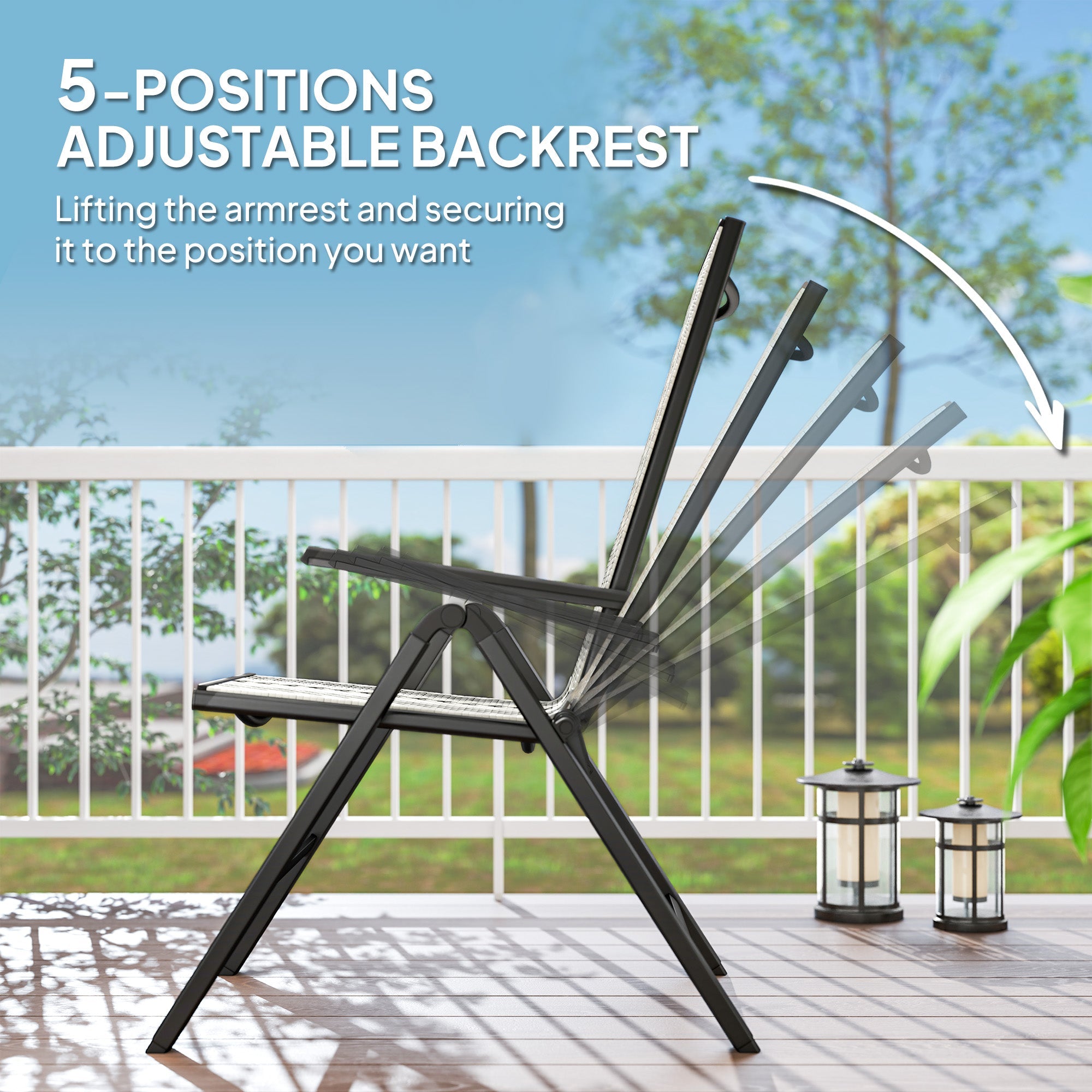 Outsunny Outdoor Rattan Folding Chair with 5-Position Adjustable Backrest, Wicker Garden Dining Chair with Wide Armrest, Set of 2 for Patio, Terrace, Balcony, Grey 
