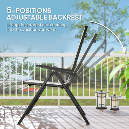 Outsunny Outdoor Rattan Folding Chair with 5-Position Adjustable Backrest, Wicker Garden Dining Chair with Wide Armrest, Set of 2 for Patio, Terrace, Balcony, Grey 