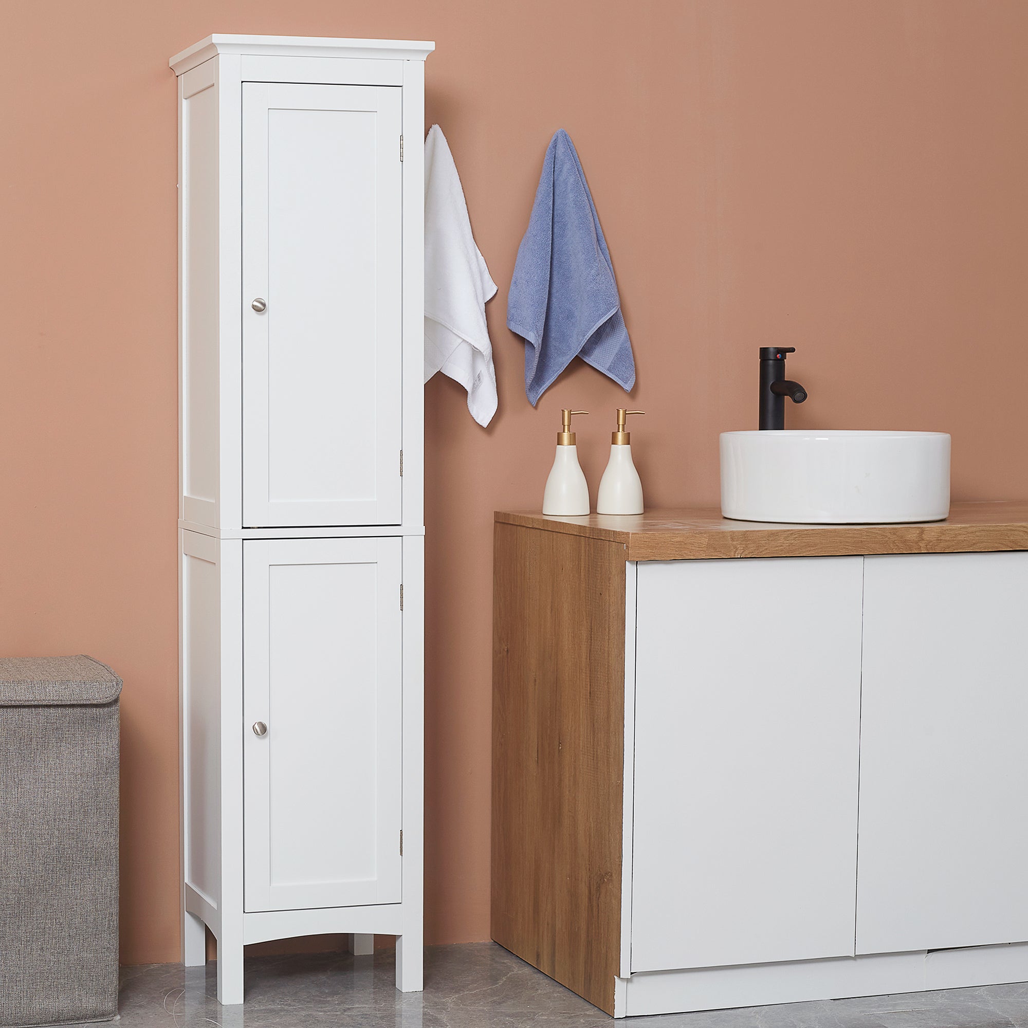 kleankin Tall Bathroom Storage Unit, Slim Bathroom Cabinet with Adjustable Shelves and Double Door, White