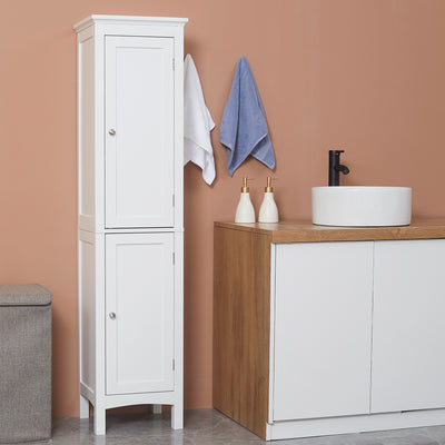 kleankin Tall Bathroom Storage Unit, Slim Bathroom Cabinet with Adjustable Shelves and Double Door, White 