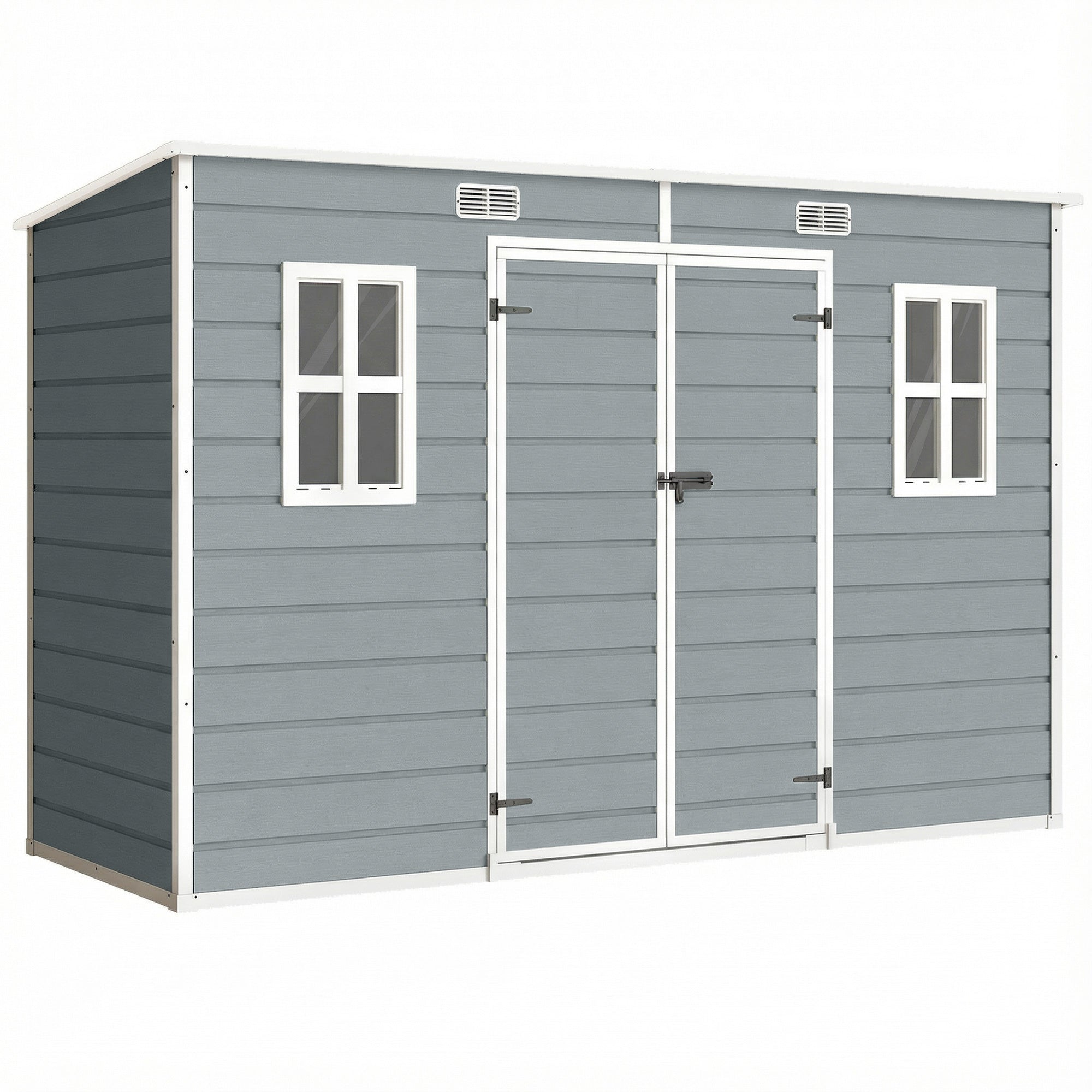 Outsunny 10 x 4 ft Resin Garden Shed, Outdoor Storage Shed with Floor, Windows, Lockable Doors and Vents, Grey 