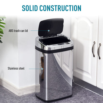 HOMCOM 30L Stainless Steel Motion Sensor Lid Bin - Silver Tone 
