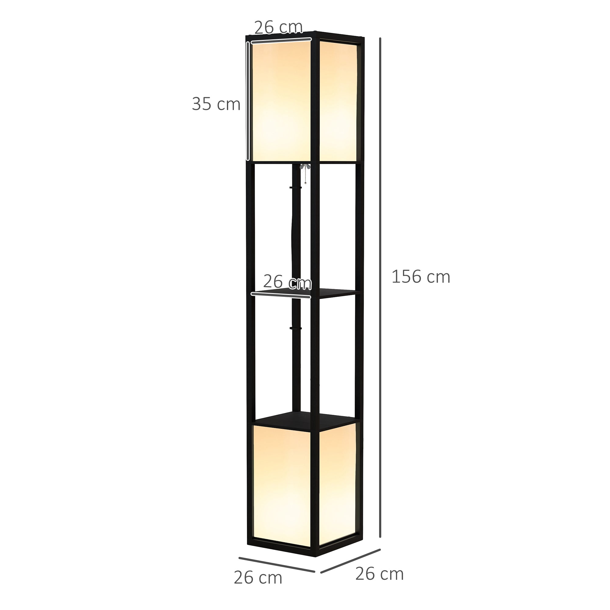 HOMCOM Modern Shelf Floor Lamp with Dual Ambient Light, Standing Lamp Living Room, Bedroom, 156cm, Black 