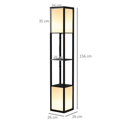 HOMCOM Modern Shelf Floor Lamp with Dual Ambient Light, Standing Lamp Living Room, Bedroom, 156cm, Black 