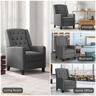 HOMCOM Wingback Recliner Chair for Home Theater, Button Tufted Microfibre Cloth Reclining Armchair with Leg Rest, Deep Grey 