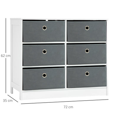 HOMCOM Chests of Drawer, Fabric Dresser Storage Cabinet with 6 Drawers for Bedroom, Living Room and Hallway, White and Grey 