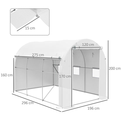 Outsunny 296 x 196cm Steel Frame Polytunnel Greenhouse - White 