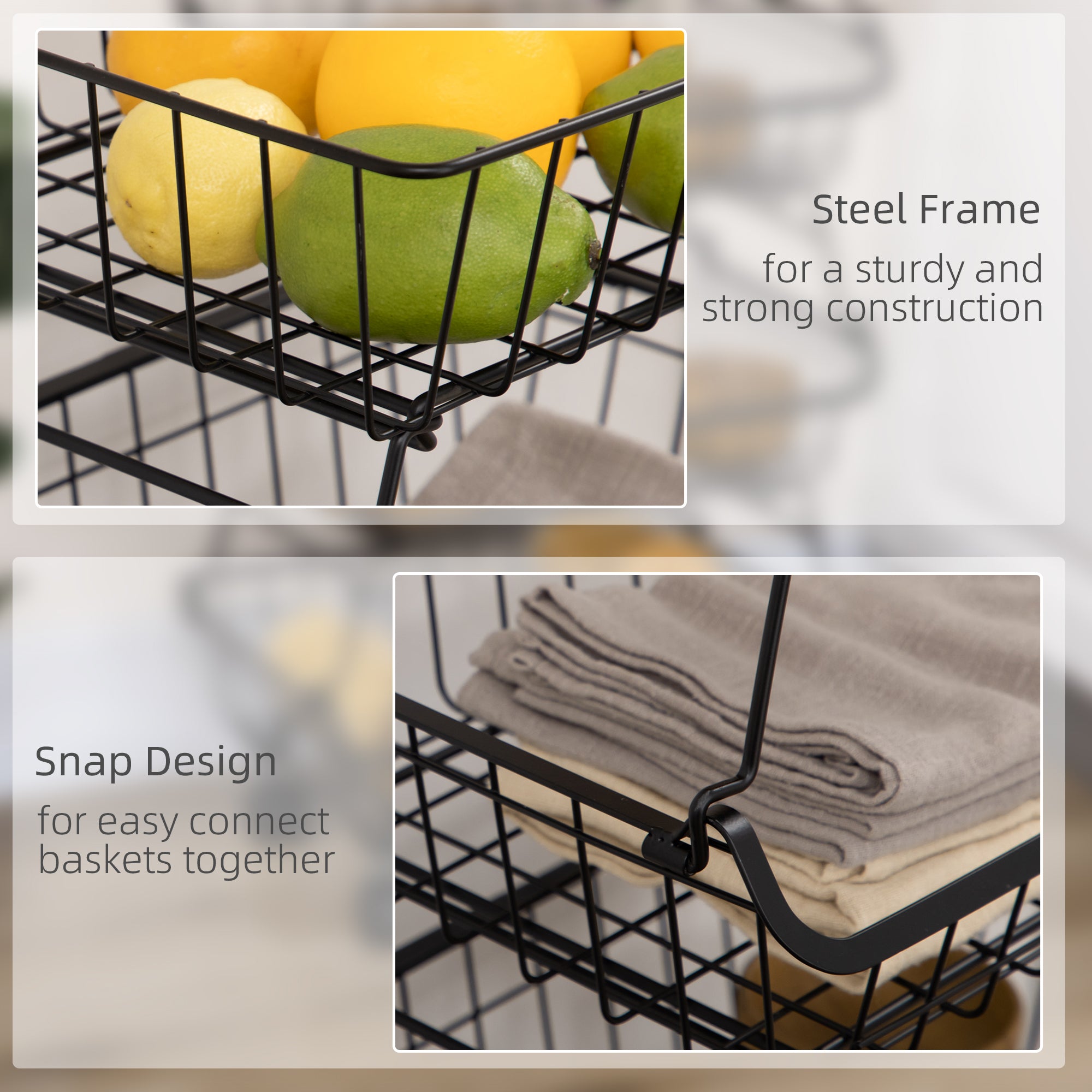 HOMCOM 5 Tier Storage Trolley, Stackable Fruit Vegetable Cart for Kitchen, Living Room, 40 x 2 x 97 cm, Black 