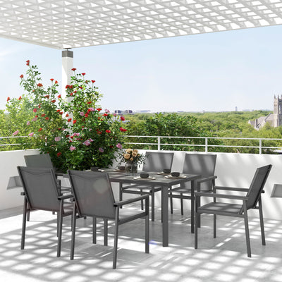 Outsunny Seven-Piece Metal Dining Set, with Glass-Top Table - Grey 