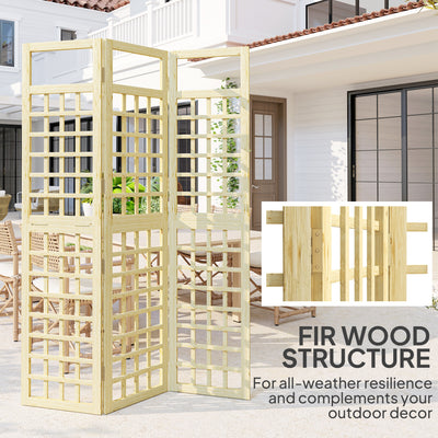 Outsunny 3-Panel Garden Privacy Screen, Freestanding Foldable Wooden Outdoor Divider/Trellis, Decorative Privacy Screen for Garden Patio Pool, 120 x 170 cm, Natural Wood Finish 
