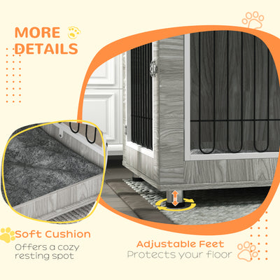 PawHut Indoor Dog Kennel w/ Soft Cushion, Double Door for Large Dogs, 106 x 74 x 81.5cm, Grey 