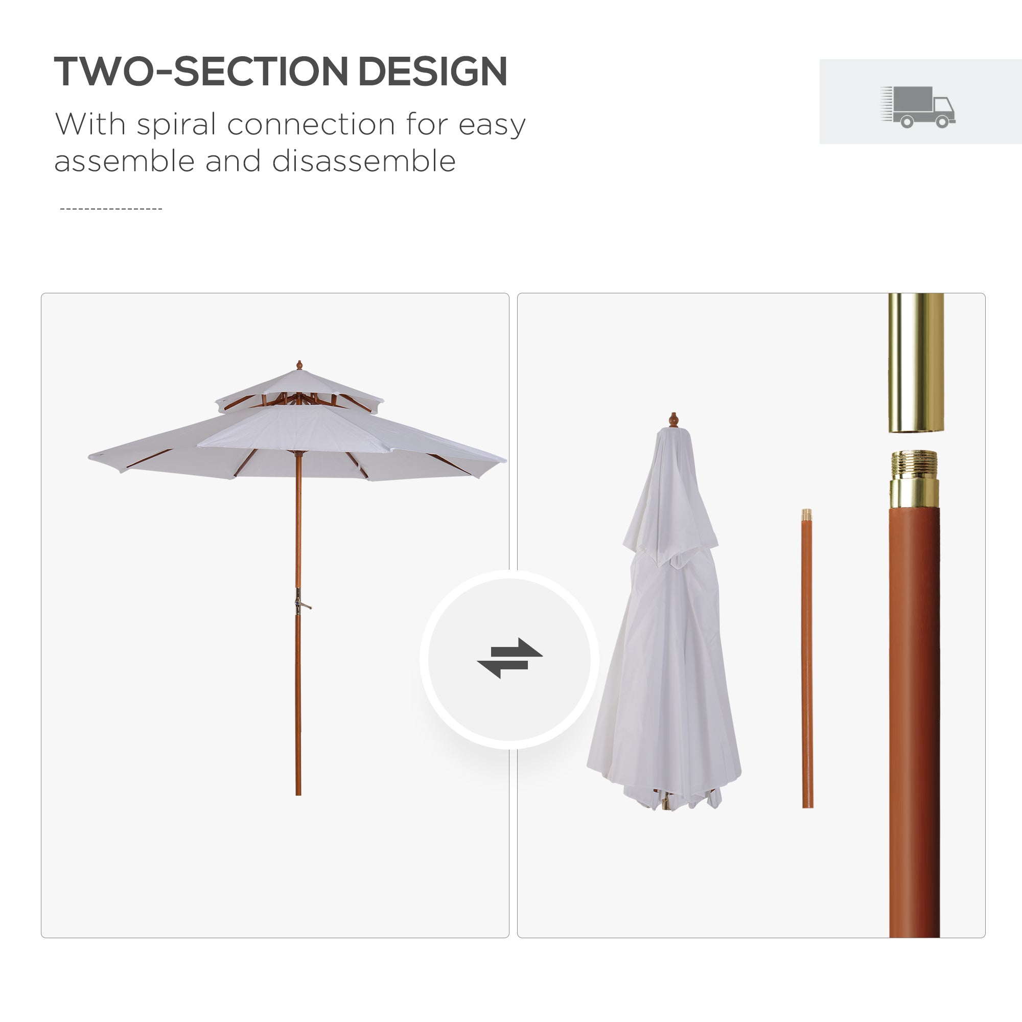 Outsunny 2.7m Elegant Wooden Frame Parasol Umbrella - Cream White 