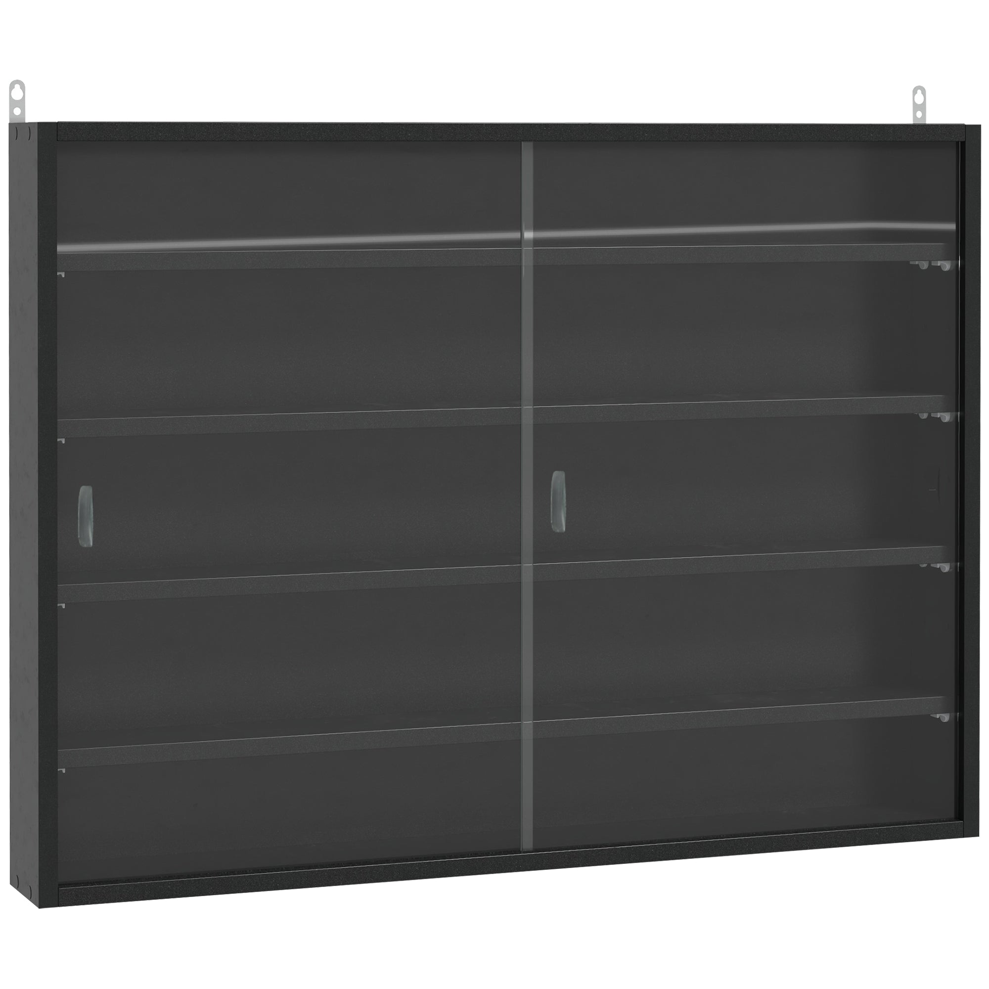 HOMCOM 5-Tier Wall Display Shelf Unit Cabinet w/ 4 Adjustable Shelves Glass Doors Home Office Ornaments 60x80cm Black 