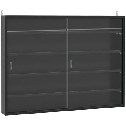 HOMCOM 5-Tier Wall Display Shelf Unit Cabinet w/ 4 Adjustable Shelves Glass Doors Home Office Ornaments 60x80cm Black 