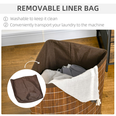 HOMCOM Bamboo Laundry Basket with Lid, 55 Litres Laundry Hamper with Removable Washable Lining,  Corner Washing Baskets, 38 x 38 x 57cm, Brown 
