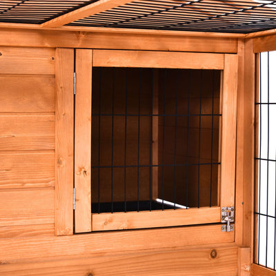 PawHut Wooden Rabbit Hutch Outdoor, Guinea Pig Hutch, Detachable Pet House Animal Cage with Openable Run & Roof Lockable Door Slide-out Tray 146 x 95 x 69cm 