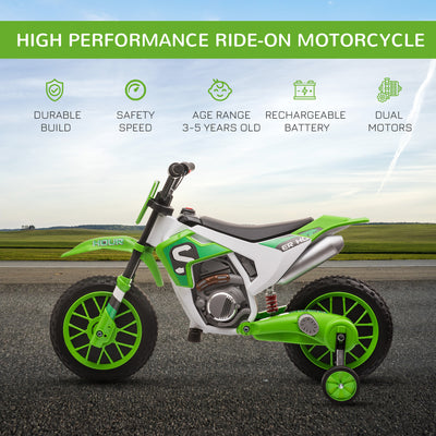 HOMCOM 12V Kids Electric Motorcycle Ride-On, with Training Wheels, for Ages 3-6 Years - Green 