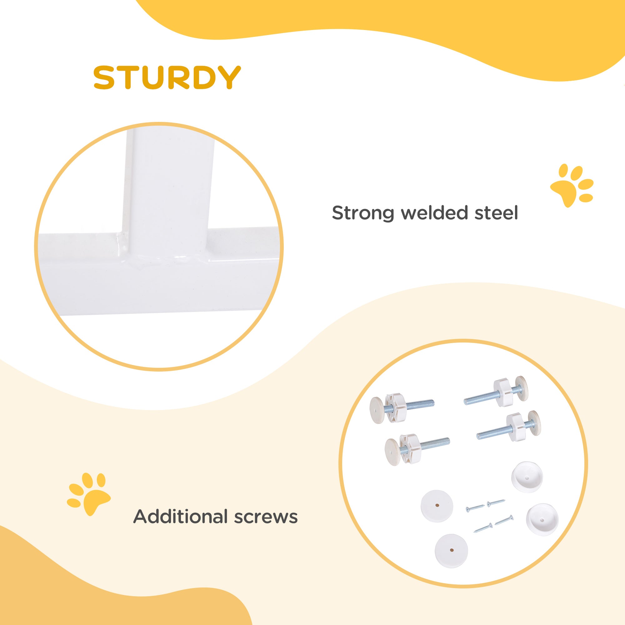 PawHut Dog Gate Pet Safety Gate Stair Barrier Pressure Fit Adjustable 76-82/86-97/101-107 cm, White 