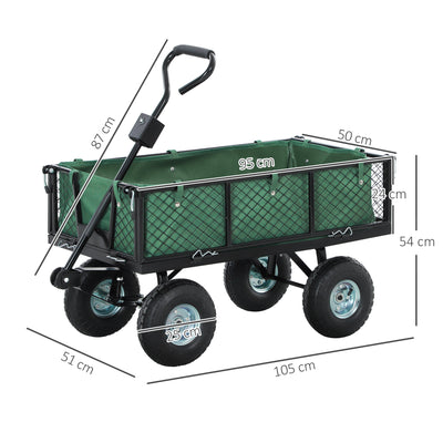 Outsunny 114L Steel Frame Garden Cart Trolley - Green 