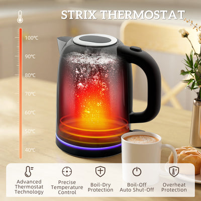 HOMCOM Kettle and Toaster Set, 1.7L 3000W Rapid Boil Jug Kettle with Otter Thermostat, Limescale Filter, 4 Slice Toaster with 7 Browning Controls, Crumb Tray, LED Strip, Black 