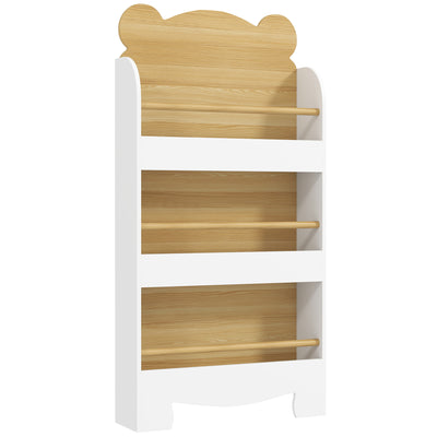 AIYAPLAY Kids Bookshelf, 3 Tier Children Bookcase, Bear Theme Toddler Space-Saving Bookcase for Living Room, White 