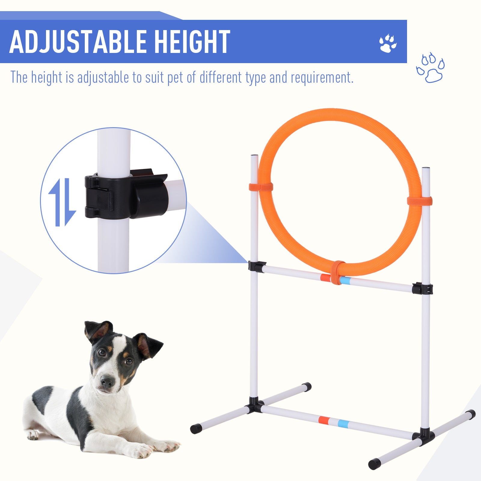 PawHut Dog Agility Equipment Training Set Carry Bag Adjustable (Pole + Hoop + Hurdle+Tunnel + Pause Box) 