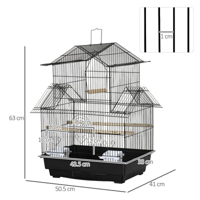 PawHut Metal Bird Cage with Plastic Swing Perch Food Container Tray Handle for Finch Canary Budgie 43.5 x 33 x 63 cm, Black 