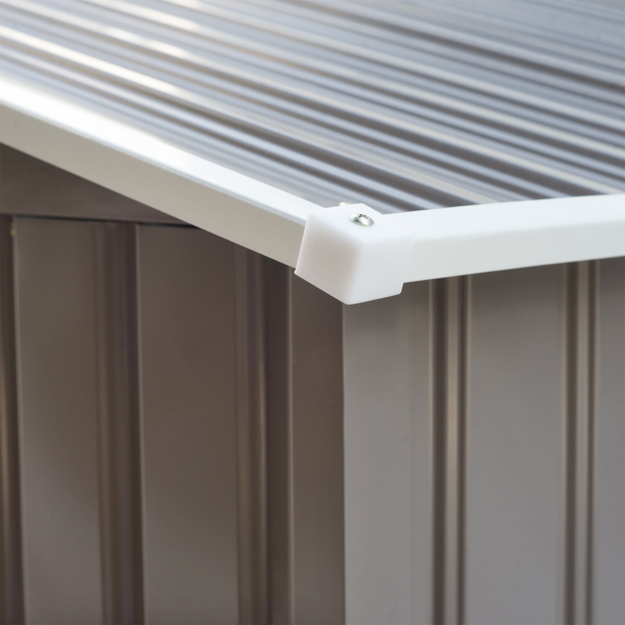 Outsunny 9 x 6FT Outdoor Garden Roofed Metal Storage Shed Tool Box with Foundation Ventilation & Doors Light, Grey 