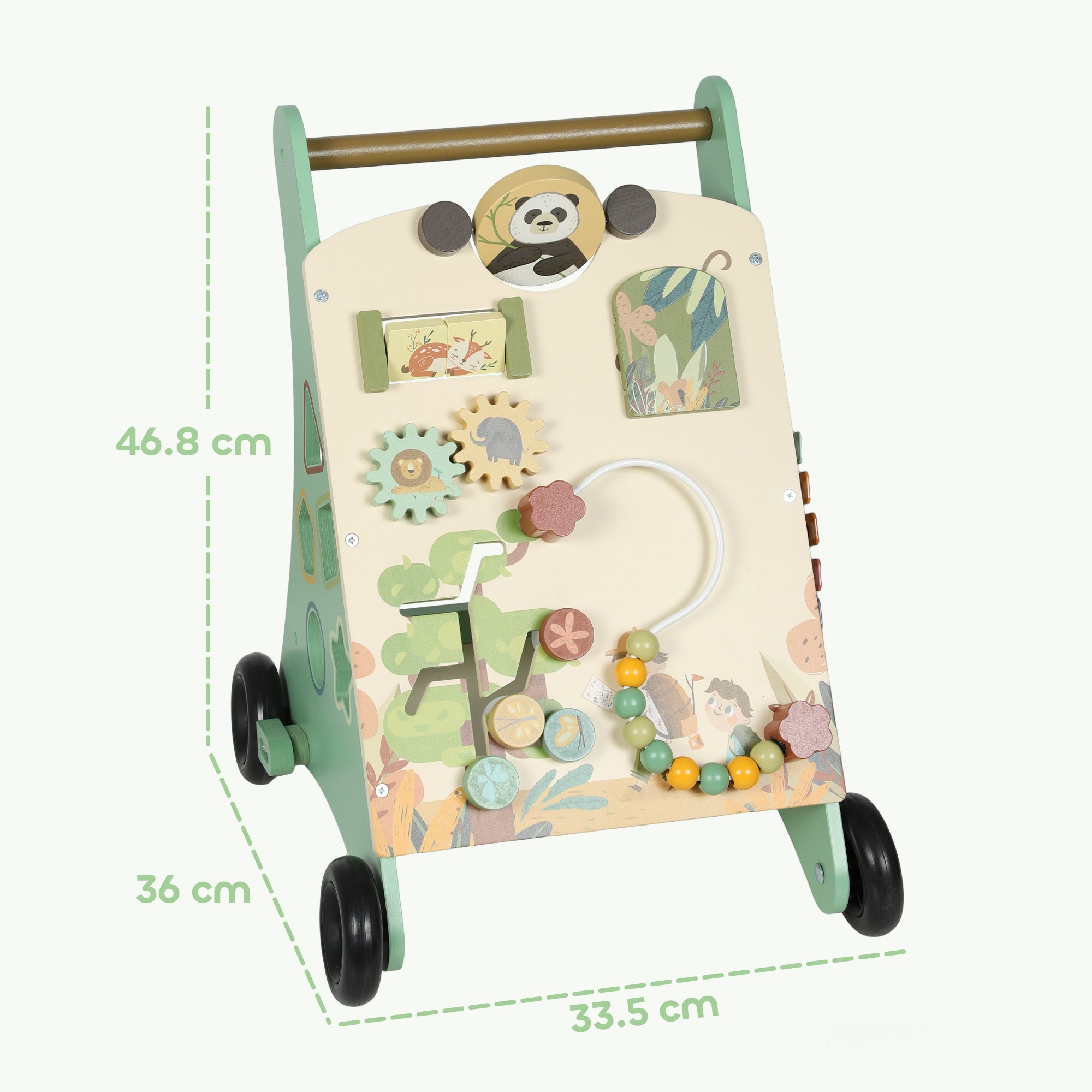 AIYAPLAY Wooden Baby Walker, Push Along Walker Toys with Speed Control, Xylophone, gears and Bead Maze, Green 