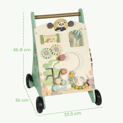 AIYAPLAY Wooden Baby Walker, Push Along Walker Toys with Speed Control, Xylophone, gears and Bead Maze, Green 